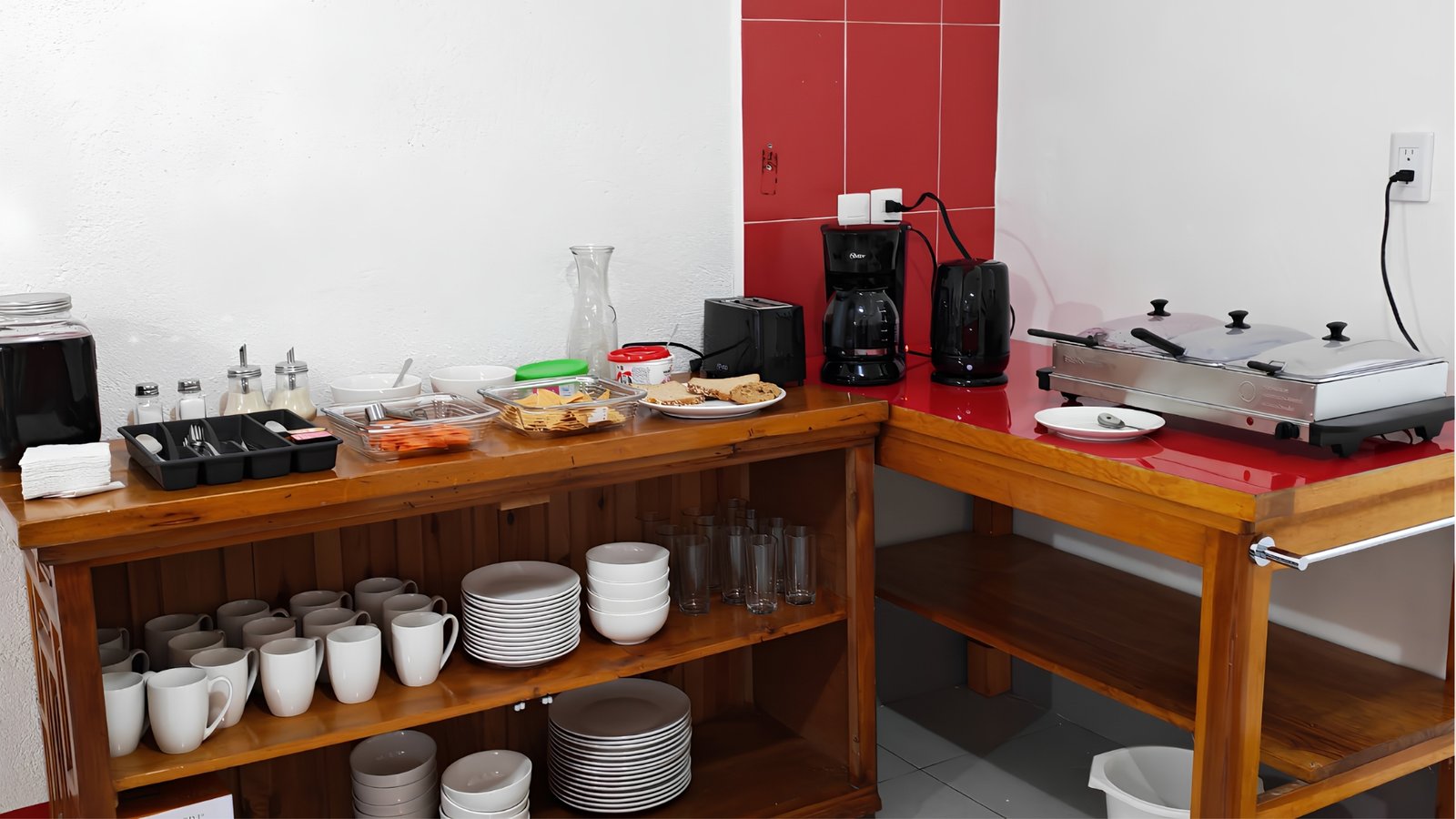 Estación de desayuno del hotel